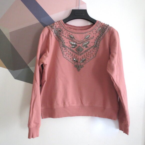 Top Shop Pink Silver Beaded Embroidered Sequin Crew Neck Sweatshirt S Small 6 - Picture 3 of 5